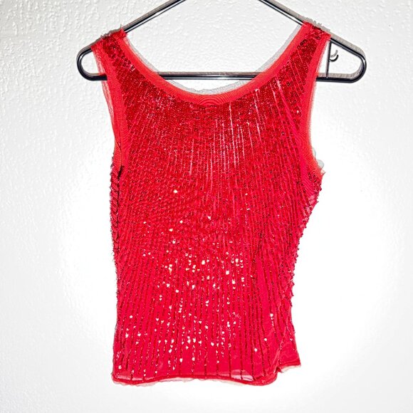 Chaudry KC Red Sequin Sleeveless Top | Beaded Party Blouse | Size Small - Picture 2 of 3